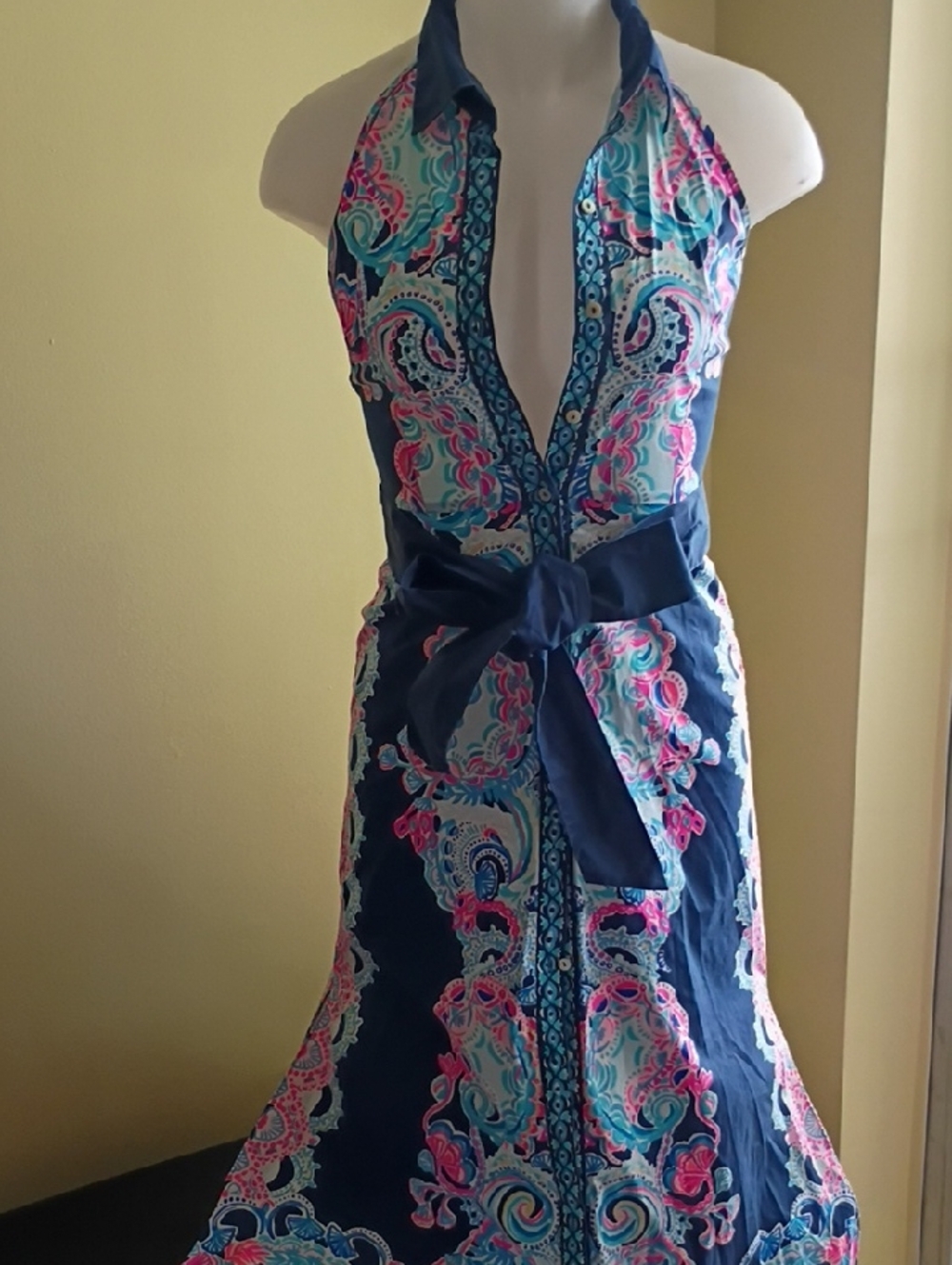 Lilly Pulitzer Navy One-Shoulder Paisley Dress with Pink & Aqua Accents
